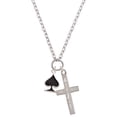 thumbnail image 1 of Delight Jewelry Silvertone Card Suit - Black Spade I Have Plans for You Engraved Cross Zoey Necklace, 28", 1 of 4