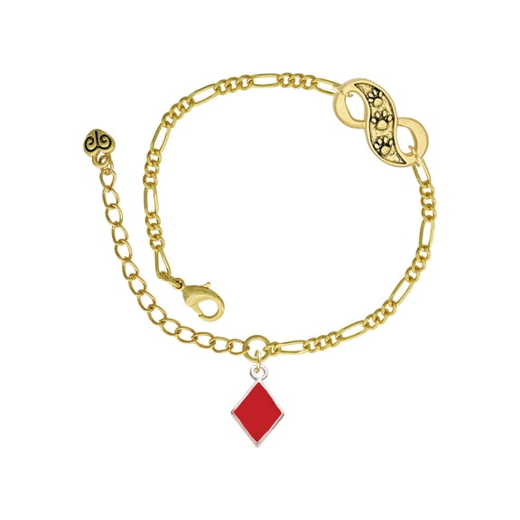 Delight Jewelry Silvertone Card Suit - Red Diamond Gold-tone Paw Infinity Link Chain Bracelet, 6"+2" Extender