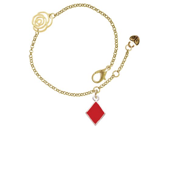 Delight Jewelry Silvertone Card Suit - Red Diamond Gold-tone Rose Link Chain Bracelet, 6.25"+1.75" Extender