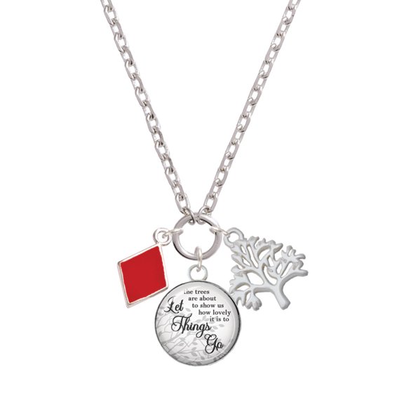 Delight Jewelry Silvertone Card Suit - Red Diamond Let Things Go Fall Zoey Charm Necklace, 28"