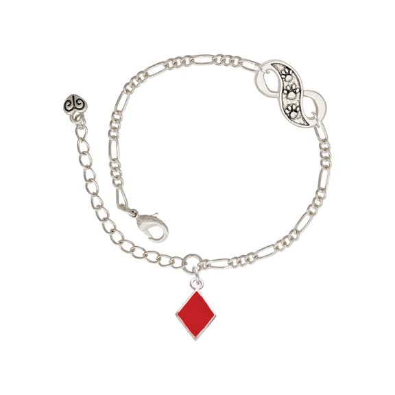 Delight Jewelry Silvertone Card Suit - Red Diamond Silver-tone Paw Infinity Link Chain Bracelet, 6"+2" Extender