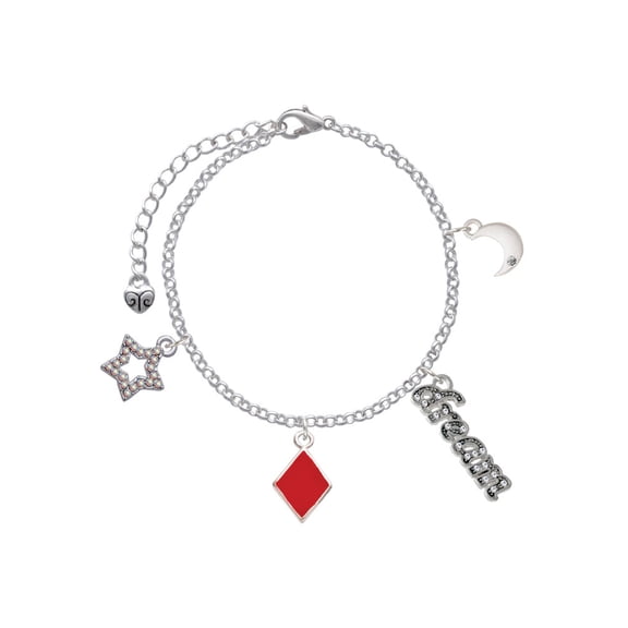 Delight Jewelry Silvertone Card Suit - Red Diamond Silvertone Dream Big Charm Bracelet, 7.5+2" Extender