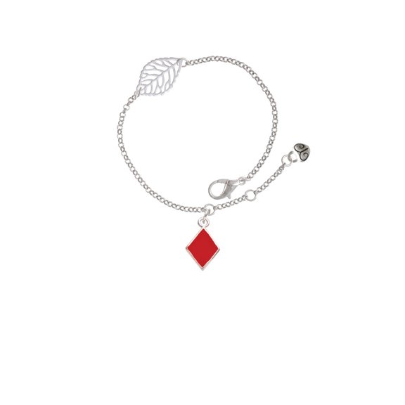 Delight Jewelry Silvertone Card Suit - Red Diamond - Silvertone Leaf Delicate Bracelet, 6.25+1.75"