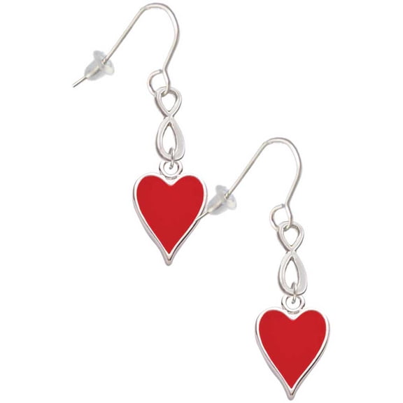 Delight Jewelry Silvertone Card Suit - Red Heart Silver tone Infinity French Earrings
