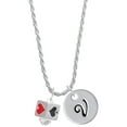 thumbnail image 1 of Delight Jewelry Silvertone Card Suits Square Spinner Silvertone Script Initial Disc - V - Charm Necklace, 20"+3", 1 of 4