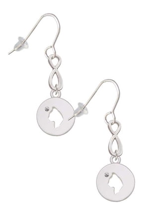 Silvertone Cat Head Silhouette Silver tone Infinity French Earrings