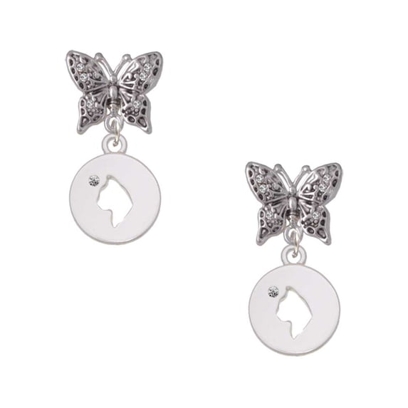 Delight Jewelry Silvertone Cat Head Silhouette Silvertone Antiqued Butterfly Post Earrings