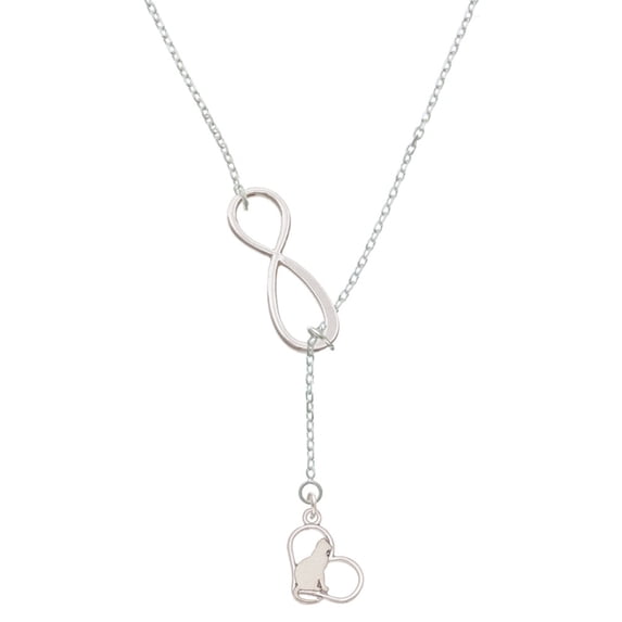 Delight Jewelry Silvertone Cat Silhouette Heart Silver tone Elegant Infinity Lariat Necklace