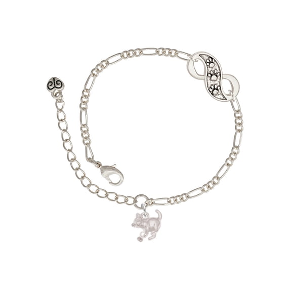 Delight Jewelry Silvertone Cat with Yarn Silver-tone Paw Infinity Link Chain Bracelet, 6"+2" Extender