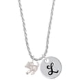 thumbnail image 1 of Delight Jewelry Silvertone Cat with Yarn Silvertone Script Initial Disc - L - Charm Necklace, 20"+3", 1 of 4