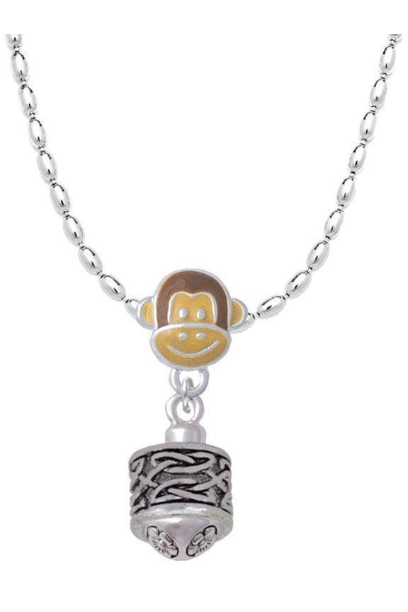 Silvertone Celtic Knot Band Spinner Mia Monkey Charm Necklace
