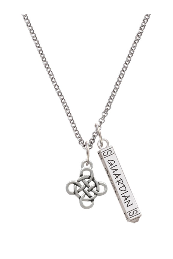 Silvertone Celtic Knot Cross Silvertone Guardian Angel Bar Charm Necklace, 23"