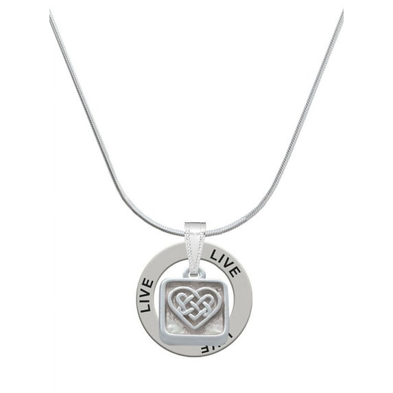 Delight Jewelry Silvertone Celtic Knot Heart - Square Seal Live Ring Charm Necklace, 18"