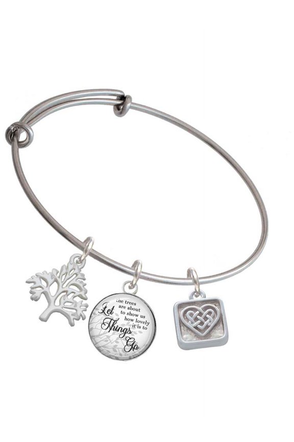 Silvertone Celtic Knot Heart - Square Seal Silvertone Let Things Go Tree Charm Bangle Bracelet