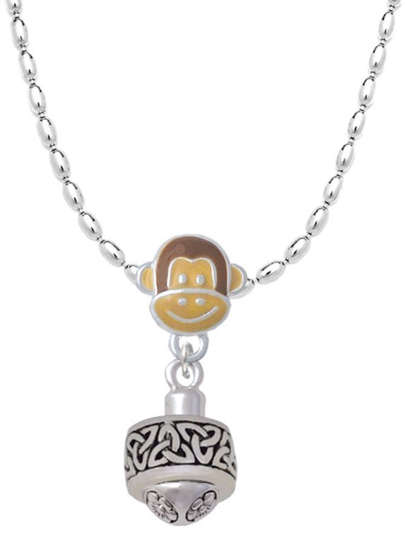 Silvertone Celtic Knot Trinity Band Spinner Mia Monkey Charm Necklace