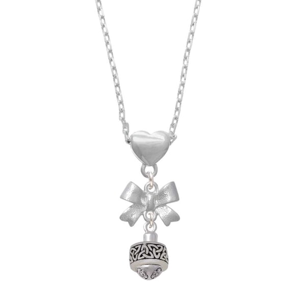 Delight Jewelry Silvertone Celtic Knot Trinity Band Spinner Silver tone Bow Heart Necklace