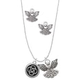 thumbnail image 1 of Delight Jewelry Silvertone Celtic Knot in Black Circle Silver tone Guardian Angel Charm Necklace and Stud Earrings, 1 of 4