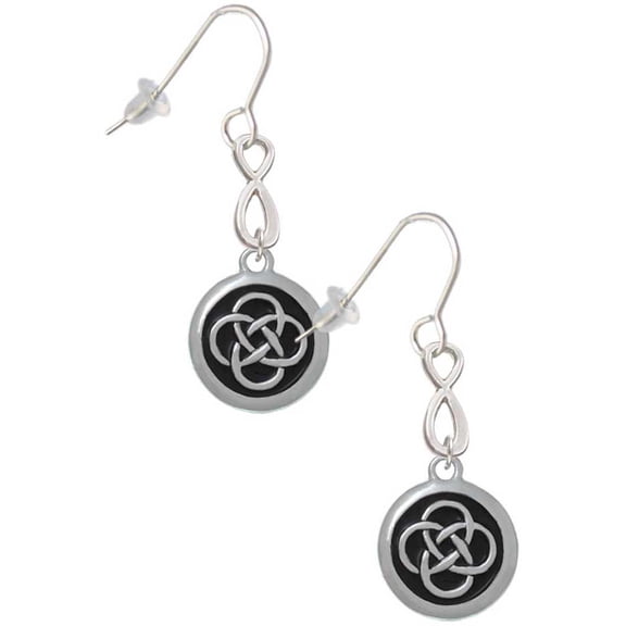 Delight Jewelry Silvertone Celtic Knot in Black Circle Silver tone Infinity French Earrings