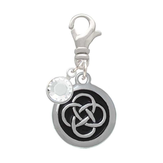 Delight Jewelry Silvertone Celtic Knot in Black Circle - Silvertone Clip on Charm with Clear Crystal Drop
