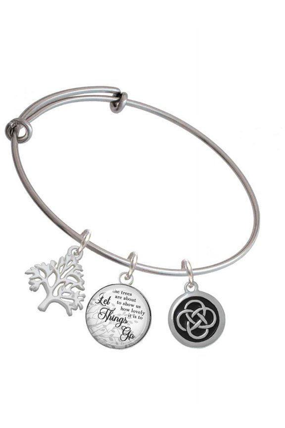 Silvertone Celtic Knot in Black Circle Silvertone Let Things Go Tree Charm Bangle Bracelet