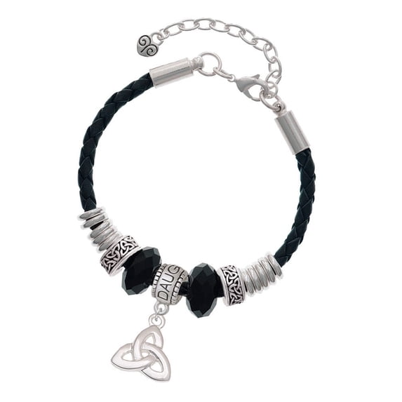 Delight Jewelry Silvertone Celtic Trinity Knot - Daughter Celtic Knot Leather Bead Bracelet, 7"+2" Extender