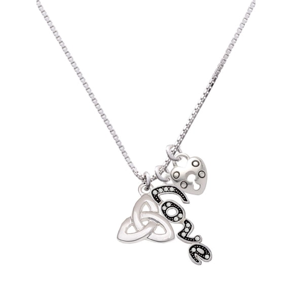Delight Jewelry Silvertone Celtic Trinity Knot - - Love and Lock Charm Necklace, 18"+1"