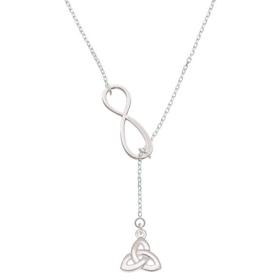 Delight Jewelry Silvertone Celtic Trinity Knot - Silver tone Elegant Infinity Lariat Necklace