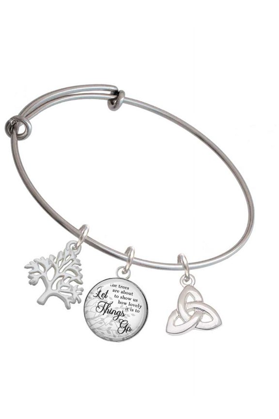 Silvertone Celtic Trinity Knot - Silvertone Let Things Go Tree Charm Bangle Bracelet