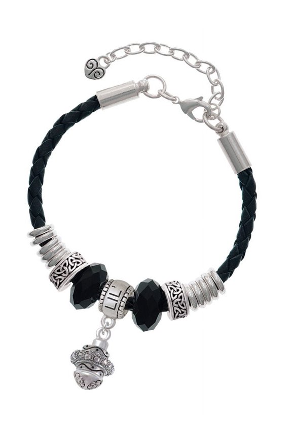 Silvertone Center Spacer Spinner Lil Sister Celtic Knot Leather Bead Bracelet, 7"+2" Extender