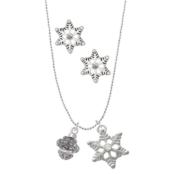 Delight Jewelry Silvertone Center Spacer Spinner Silver tone Snowflake Charm Necklace and Stud Earrings