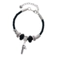 thumbnail image 1 of Delight Jewelry Silvertone Chainsaw Niece Celtic Knot Leather Bead Bracelet, 7"+2" Extender, 1 of 4