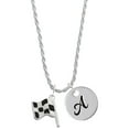 thumbnail image 1 of Delight Jewelry Silvertone Checkered Race Flag Silvertone Script Initial Disc - A - Charm Necklace, 20"+3", 1 of 4