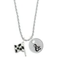 thumbnail image 1 of Delight Jewelry Silvertone Checkered Race Flag Silvertone Script Initial Disc - & - Charm Necklace, 20"+3", 1 of 4