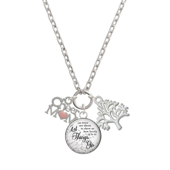 Delight Jewelry Silvertone Cheer Mom with Pink Heart Let Things Go Fall Zoey Charm Necklace, 28"