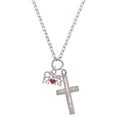 thumbnail image 1 of Delight Jewelry Silvertone Cheer Mom with Red Heart Be Strong and Courageous Engraved Cross Zoey Necklace, 28", 1 of 4