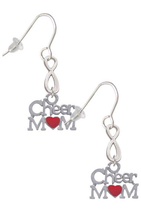 Silvertone Cheer Mom with Red Heart Silver tone Infinity French Earrings