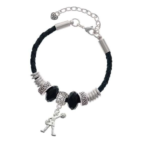 Delight Jewelry Silvertone Cheerleader - Standing Daughter Celtic Knot Leather Bead Bracelet, 7"+2" Extender