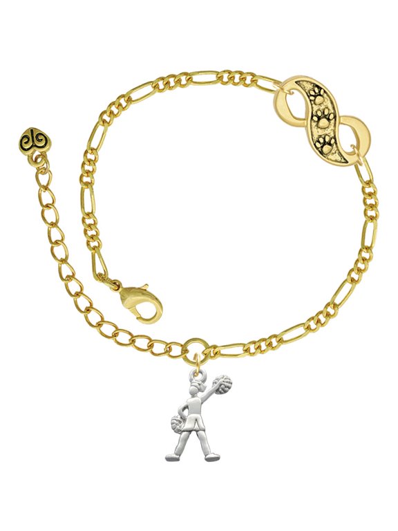 Silvertone Cheerleader - Standing Gold-tone Paw Infinity Link Chain Bracelet, 6"+2" Extender