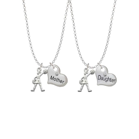 Delight Jewelry Silvertone Cheerleader - Standing Mother & Daughter Heart Necklaces (Set of 2), 19"+2"