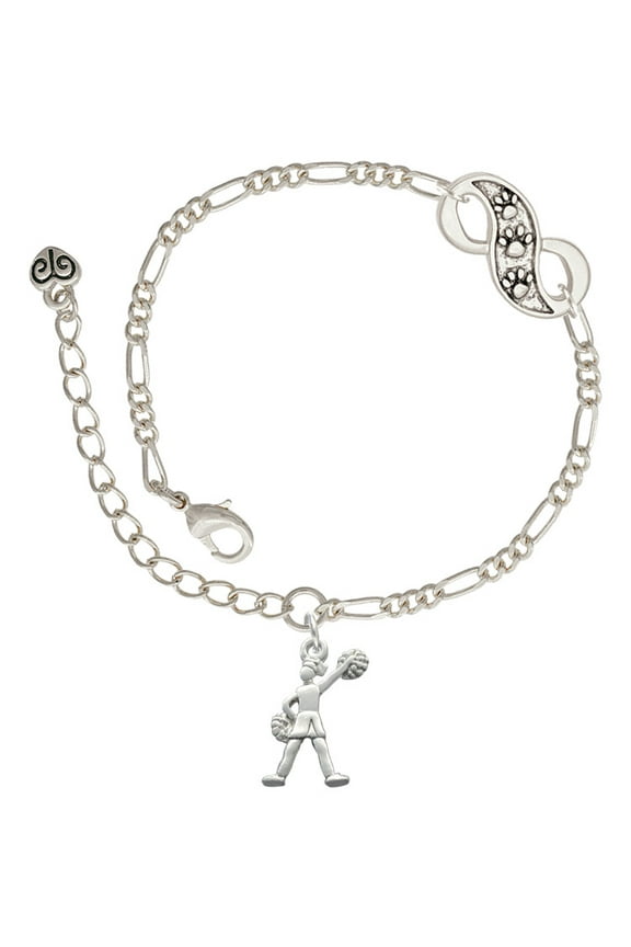 Silvertone Cheerleader - Standing Silver-tone Paw Infinity Link Chain Bracelet, 6"+2" Extender