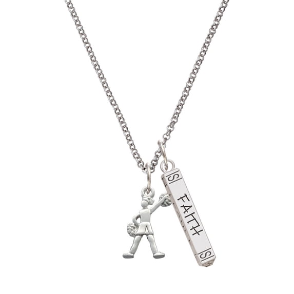 Delight Jewelry Silvertone Cheerleader - Standing Silvertone Believe Faith Prayer Hope Bar Charm Necklace, 23"