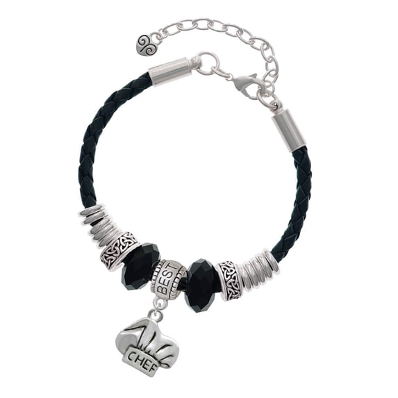 Delight Jewelry Silvertone Chef Hat Best Friend Celtic Knot Leather Bead Bracelet, 7"+2" Extender