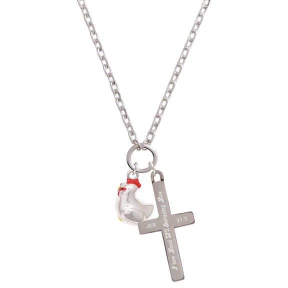 Delight Jewelry Silvertone Chicken 3-D Everlasting Love Engraved Cross Zoey Necklace, 28"