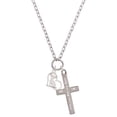 thumbnail image 1 of Delight Jewelry Silvertone Chihuahua Silhouette Heart I Set You Apart Engraved Cross Zoey Necklace, 28", 1 of 4