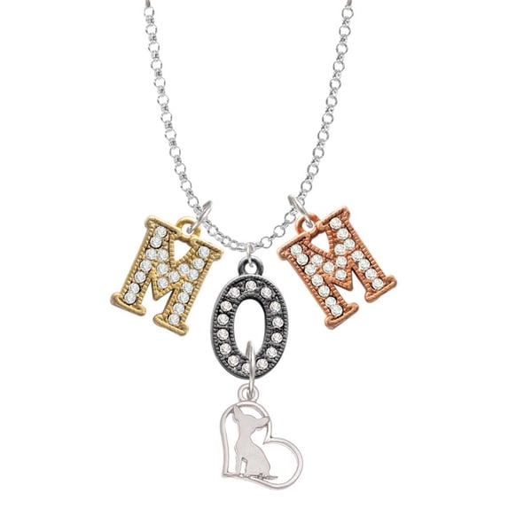Delight Jewelry Silvertone Chihuahua Silhouette Heart Multi-Colored Crystal Mom Charm Necklace
