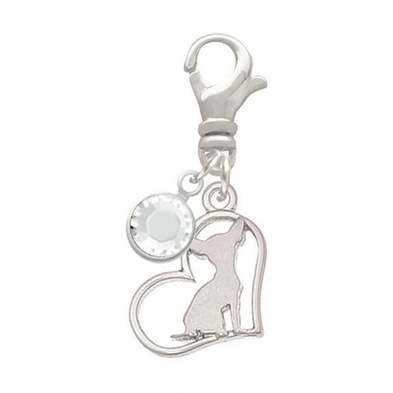 Delight Jewelry Silvertone Chihuahua Silhouette Heart - Silvertone Clip on Charm with Clear Crystal Drop