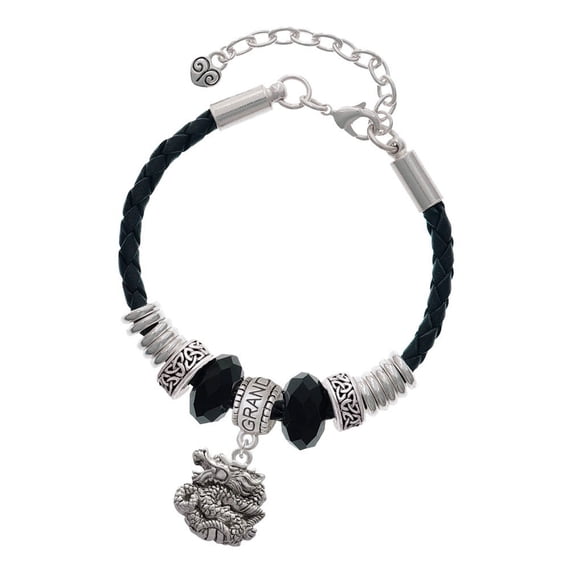 Delight Jewelry Silvertone Chinese Dragon Granddaughter Celtic Knot Leather Bead Bracelet, 7"+2" Extender