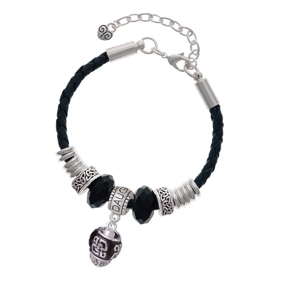 Delight Jewelry Silvertone Chinese Pattern on Black - Goldtone Spinners Daughter Celtic Knot Leather Bead Bracelet, 7"+2" Extender