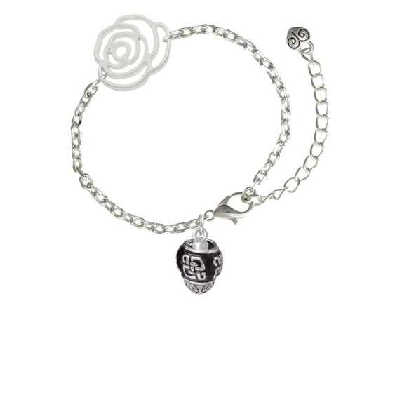 Delight Jewelry Silvertone Chinese Pattern on Black - Goldtone Spinners Silver-tone Flower Link Chain Bracelet, 6.75"+2" Extender