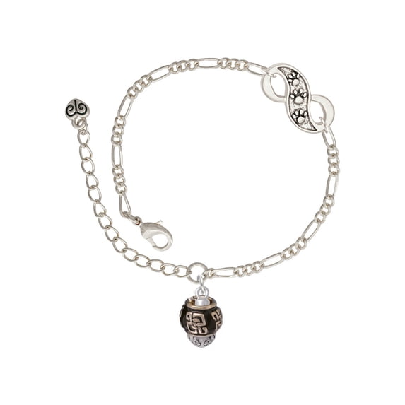 Delight Jewelry Silvertone Chinese Pattern on Black Spinners Silver-tone Paw Infinity Link Chain Bracelet, 6"+2" Extender